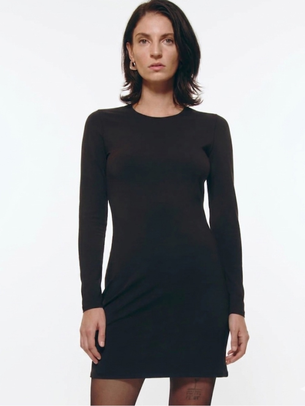 Everlane Organic Cotton Ribbed Long Sleeve Mini Dress Black Size Small